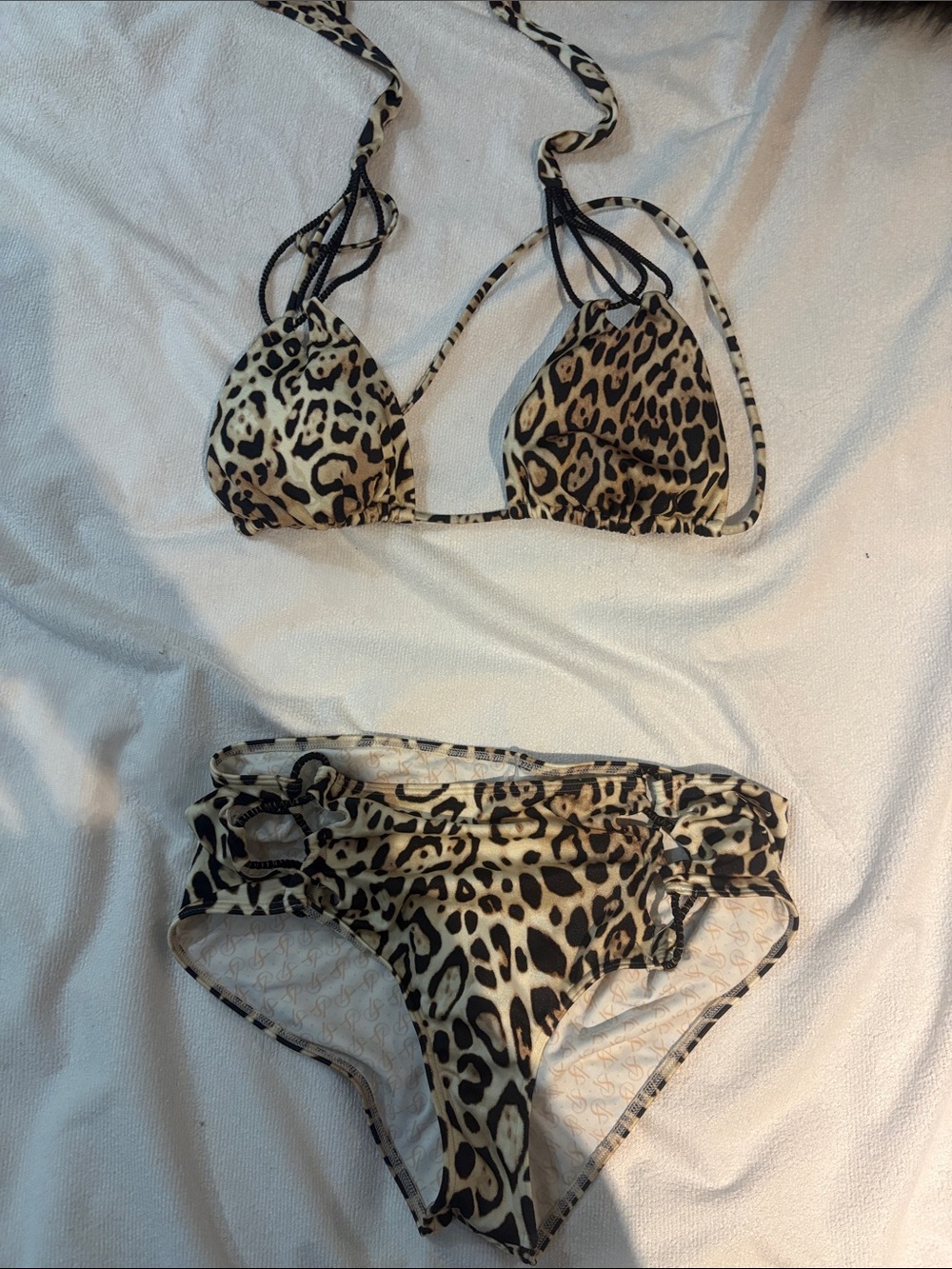 Victoria's Secret Leopard-Print Triangle Bikini in Tan and Black